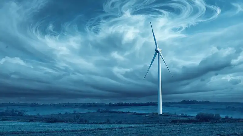 Turbina eólica realista en paisaje rural