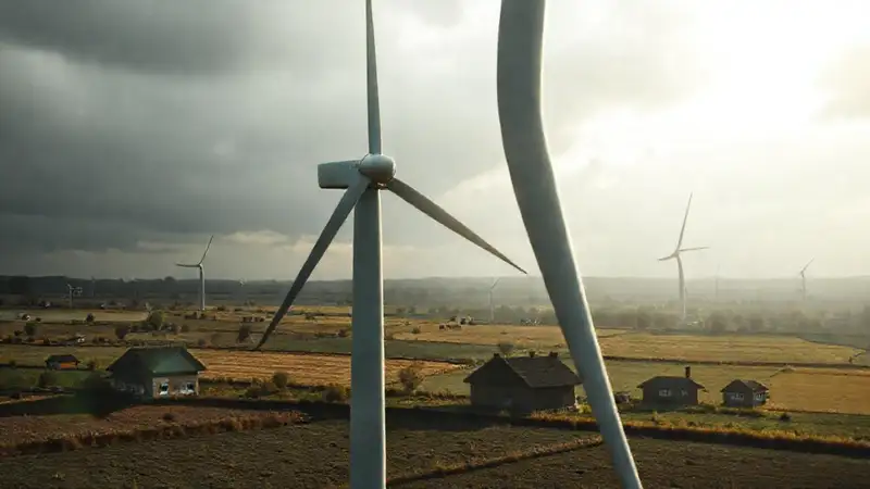 Turbinas de viento sombrean un paisaje preocupado