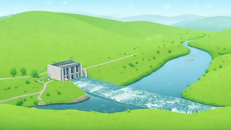 Una ilustración profesional representa energía hidroeléctrica sostenible