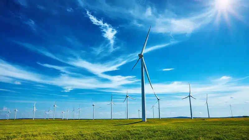 Turbinas eólicas modernas en cielo azul