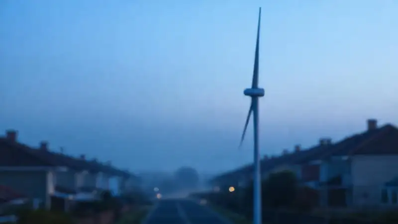 Turbina eólica en calle residencial tranquila