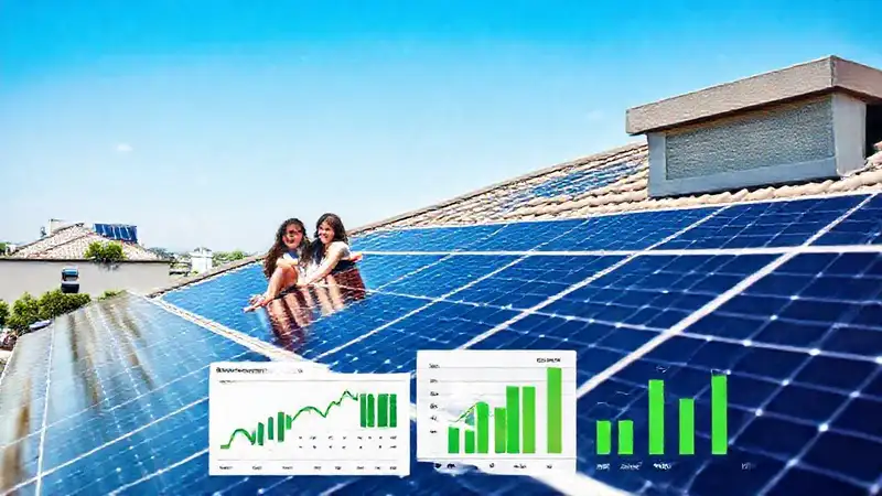 Energía solar y familia feliz