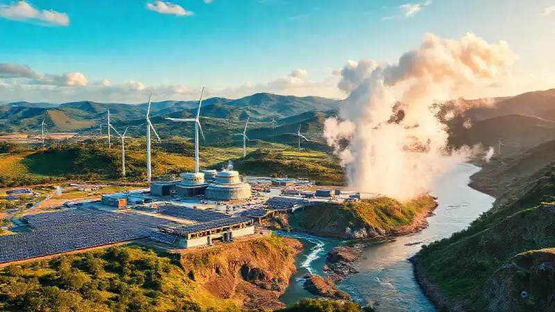 Energía sostenible en un paisaje futurista