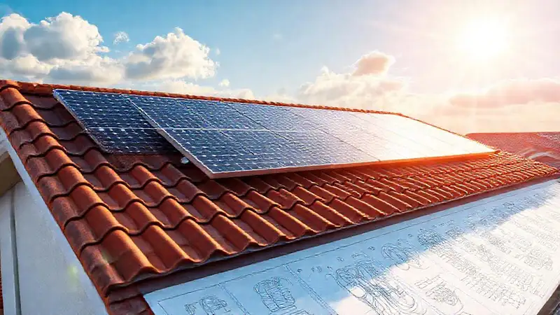 Paneles solares generan energía en arquitectura moderna