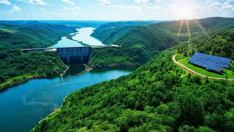 Silueta de mujer, futuro verde y solar