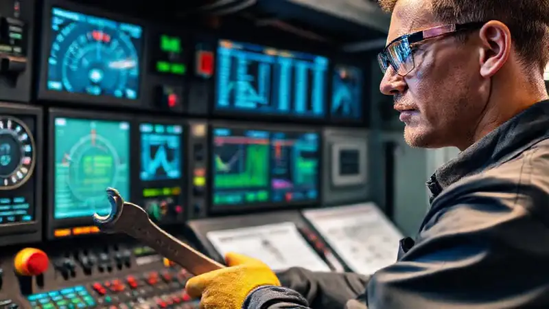 Técnico revisa datos en la turbina