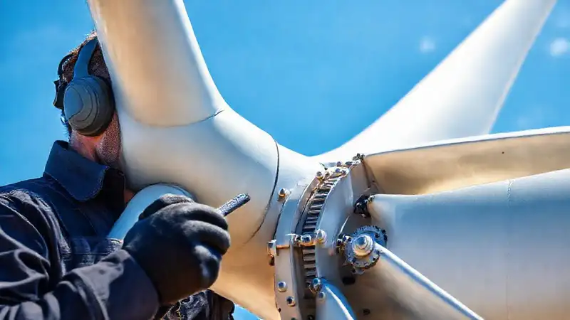 Técnico equilibra turbina con precisión