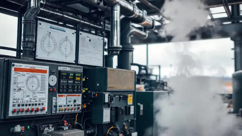 Técnico observa planta de biomasa compleja