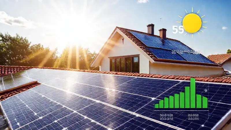 Una casa solar alimenta energía limpia