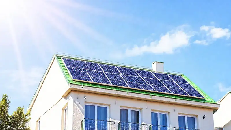 Paneles solares iluminan un edificio moderno