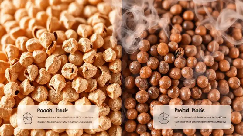 Pellets de madera y plástico contrastan