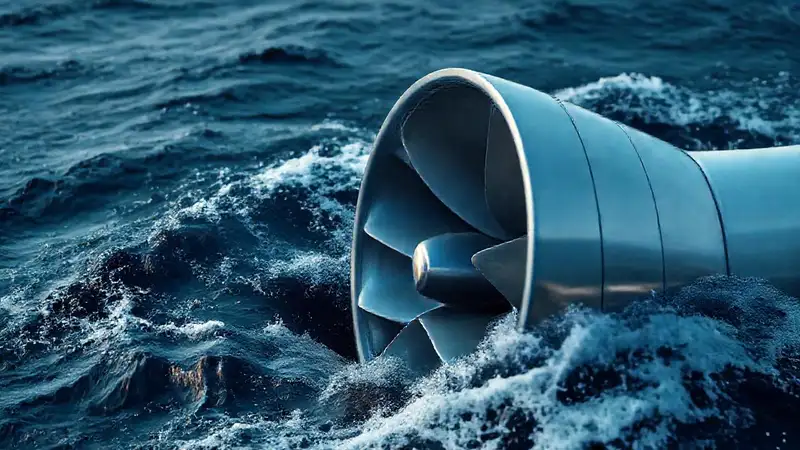 Turbinas marinas futuristas brillan en azul