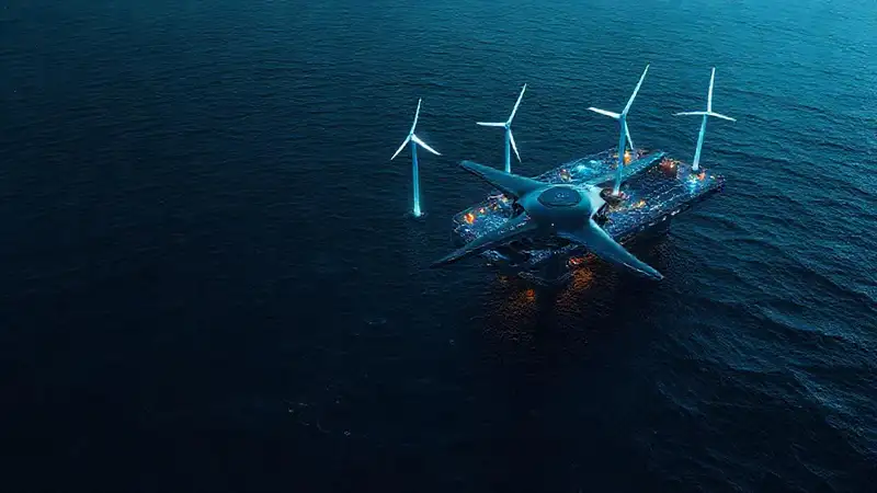 Turbinas futuristas brillan en el océano