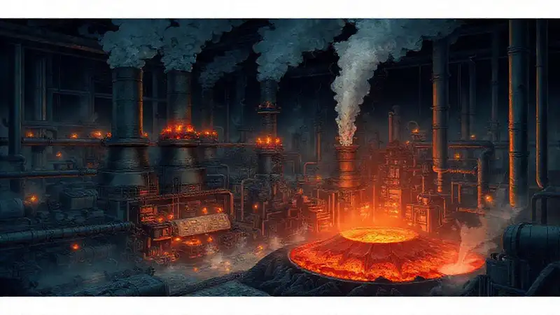 Complejo industrial mecánico en atmósfera oscura