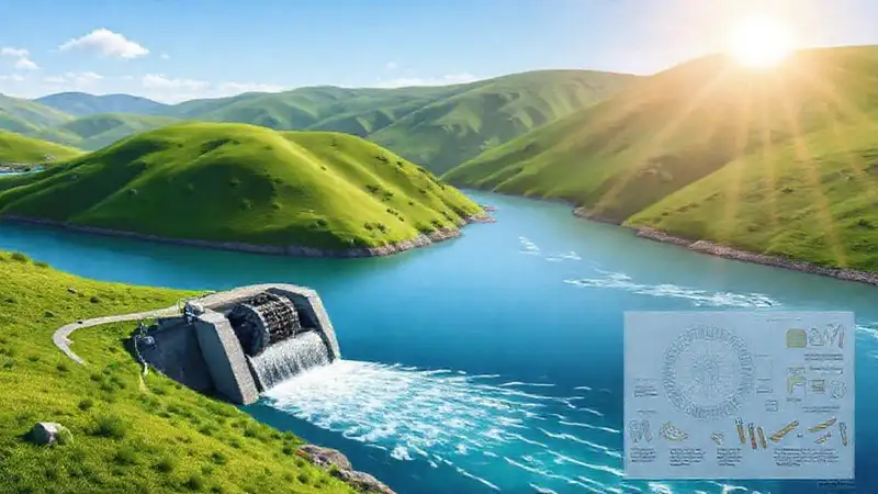 Turbina hidroeléctrica ilustra energía natural clara