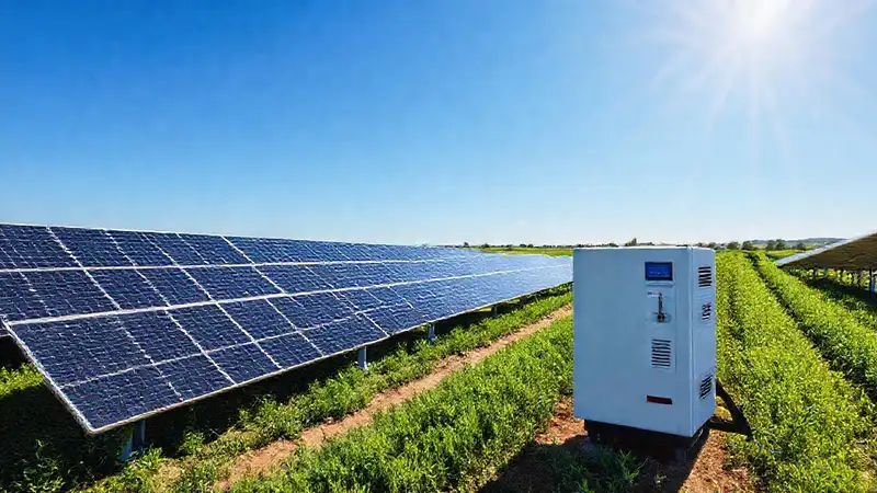 Paneles solares brillan en campo verde