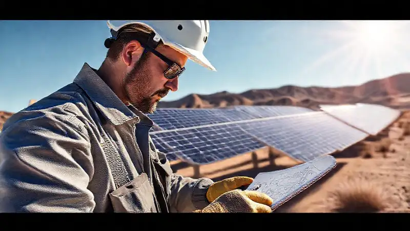 Técnicos instalan paneles solares en el desierto