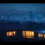 Paneles solares iluminan una ciudad futurista