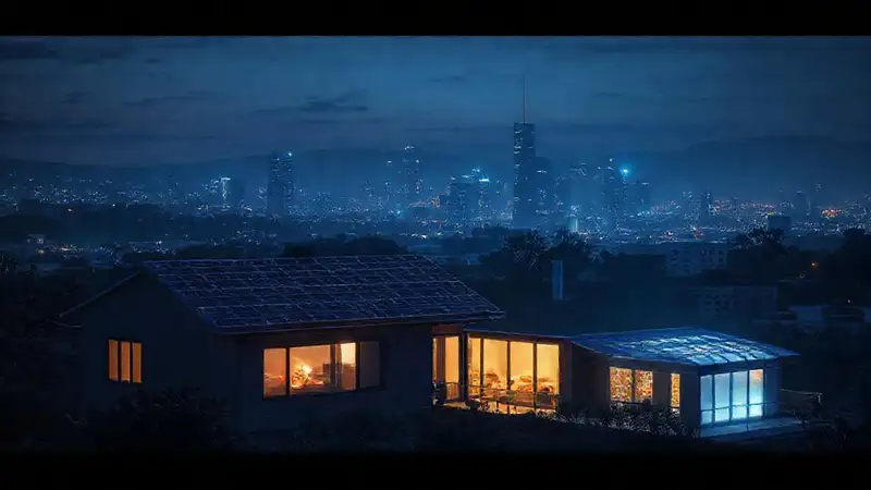 Paneles solares iluminan una ciudad futurista