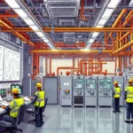 Operarios mantienen instalaciones eléctricas detalladas