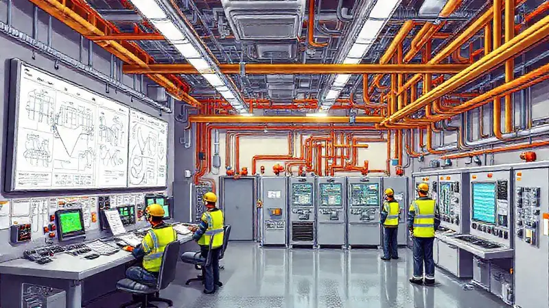Operarios mantienen instalaciones eléctricas detalladas