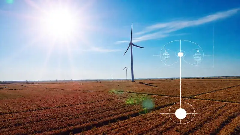 Turbina eólica en un campo vibrante