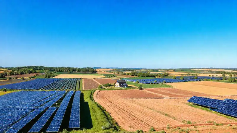 Granja solar sostenible en un paisaje verde