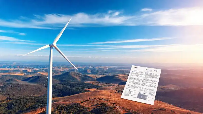 Turbina eólica moderna documenta un paisaje amplio