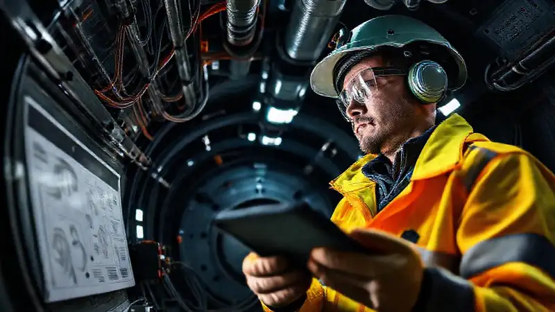 Técnico diagnostica turbina con precisión