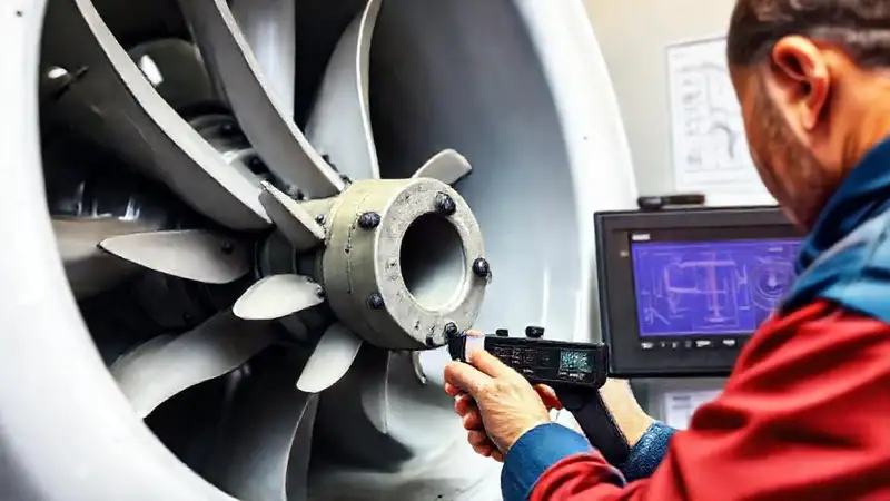 Técnico equilibra turbina con precisión