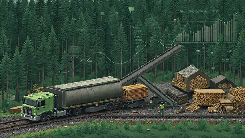 Transportan madera forestal industrialmente de forma gráfica