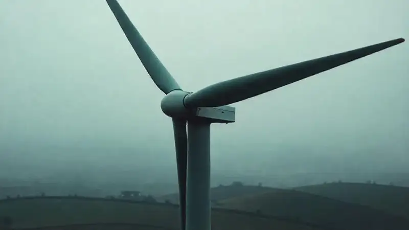 Turbina eólica en paisaje sombrío y tranquilo