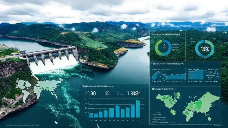 Presa hidroeléctrica: paisajes y datos visuales
