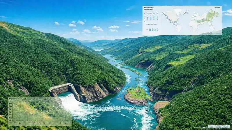La represa hidroeléctrica muestra un paisaje verde