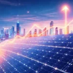 Paneles solares iluminan una ciudad futurista