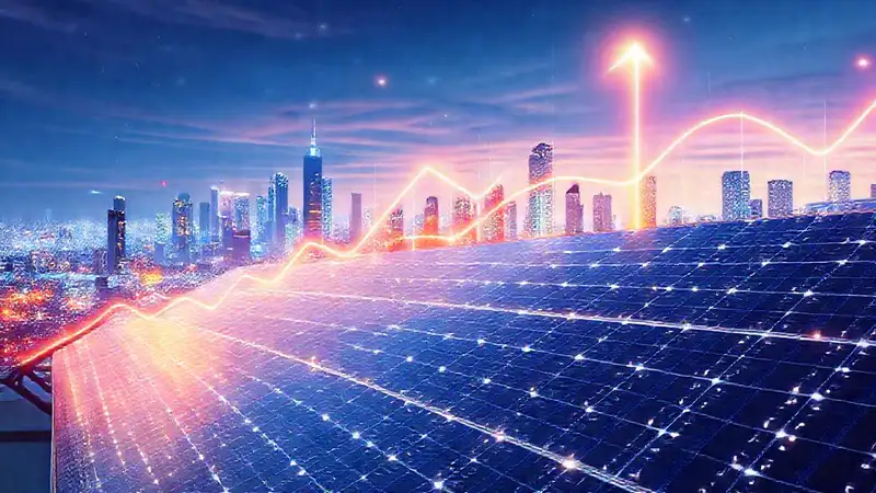 Paneles solares iluminan una ciudad futurista