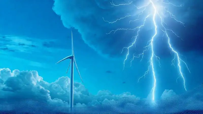 Turbina eólica resiste la tormenta eléctrica