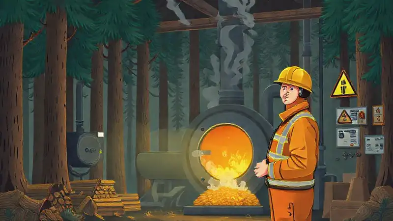 Trabajador analiza riesgos en biomasa forestal