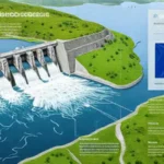 Presa hidráulica genera energía con colores vibrantes