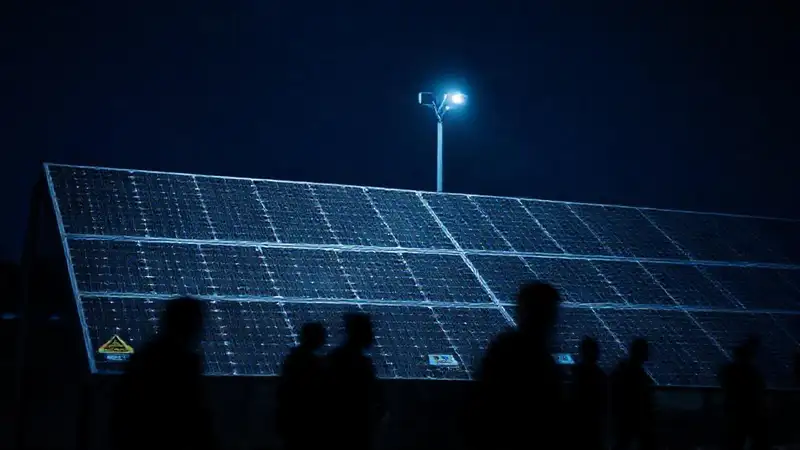 Paneles solares: noche oscura y amenazante