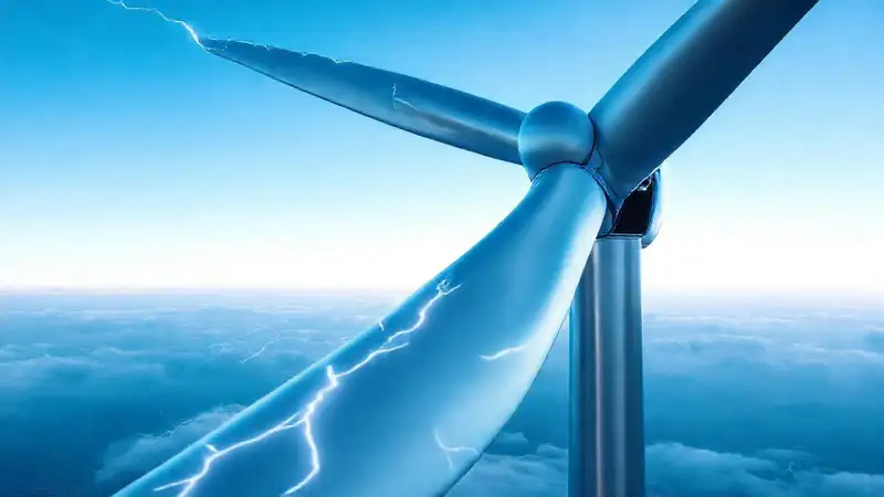 Turbina futurista bajo un rayo azul