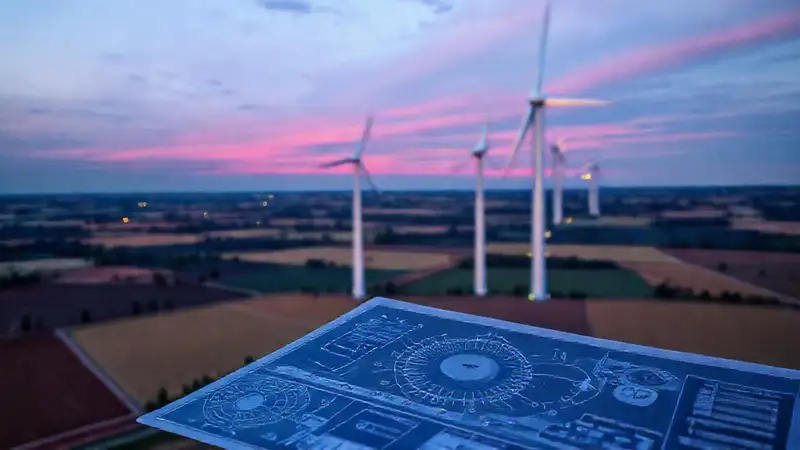 Turbina eólica controla paisaje rural detallado