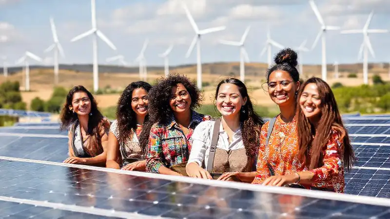 Mujeres trabajando construyen un futuro sostenible