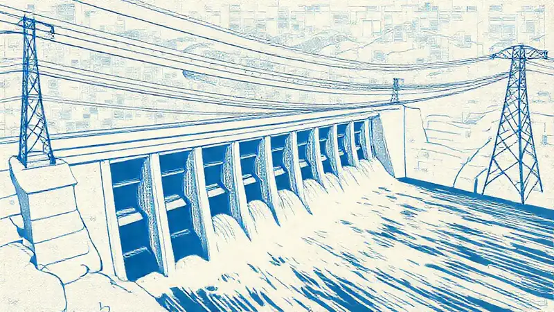 Presa hidroeléctrica ilustra energía técnica y controlada