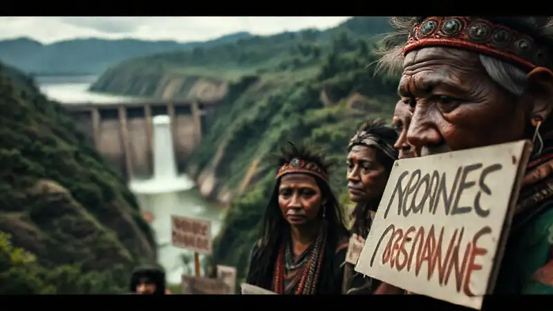 Presión por la presa, río y gente