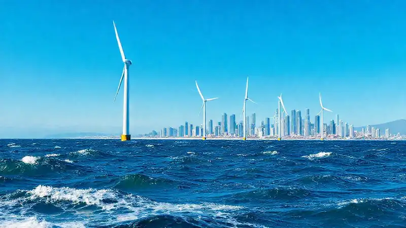 Turbinas marinas futuristas brillan en el cielo