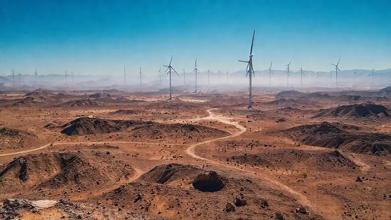 Turbinas solitarias brillan en el desierto