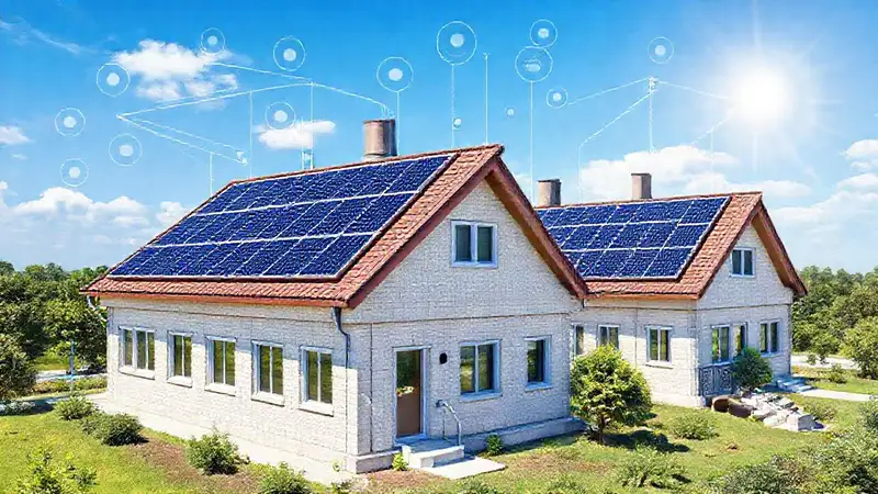 Paneles solares modernos alimentan energía limpia