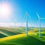 Turbinas eólicas iluminan un paisaje rural moderno
