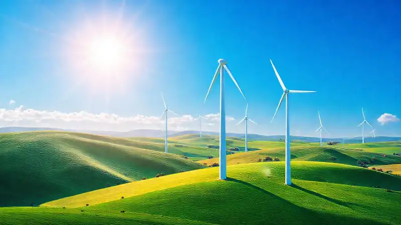 Turbinas eólicas iluminan un paisaje rural moderno